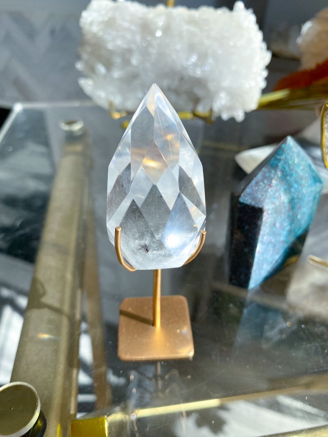 Faceted Clear Quartz Teardrop on Stand 