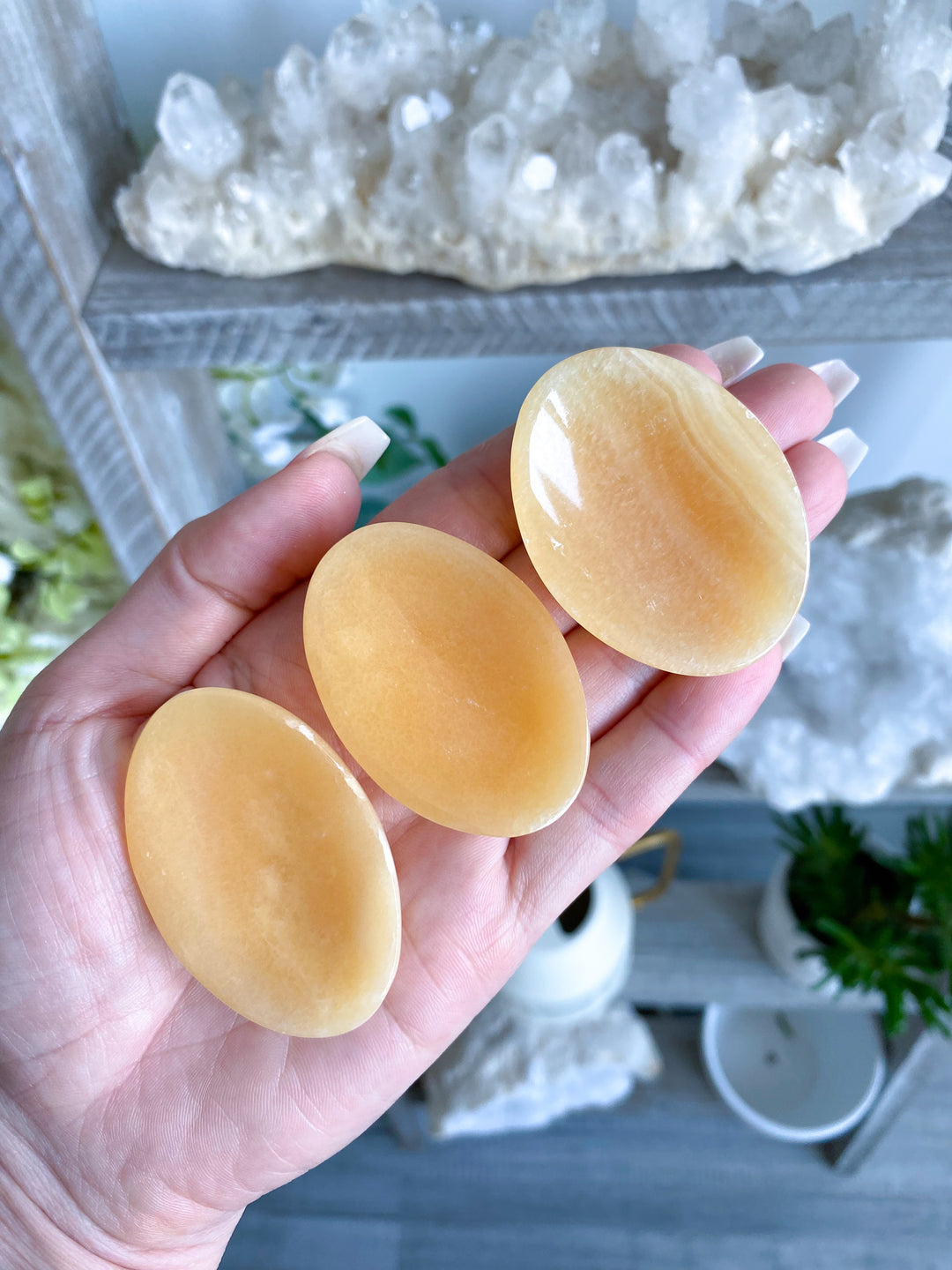 Shiny, Sherbert Orange Calcite Worry Stone