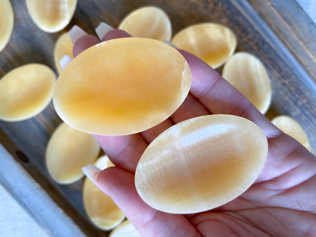 Shiny, Sherbert Orange Calcite Worry Stone