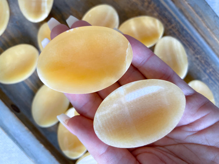 Shiny, Sherbert Orange Calcite Worry Stone