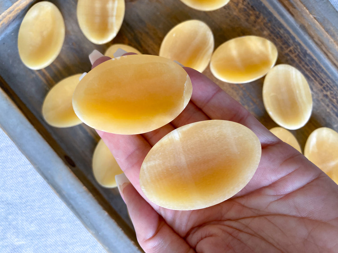 Shiny, Sherbert Orange Calcite Worry Stone