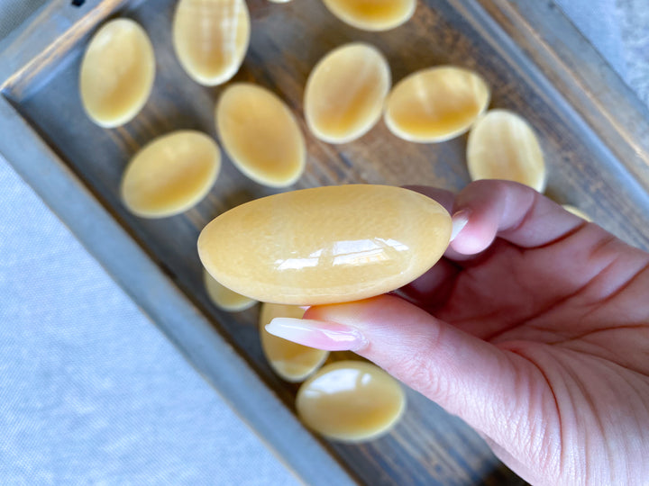 Shiny, Sherbert Orange Calcite Worry Stone