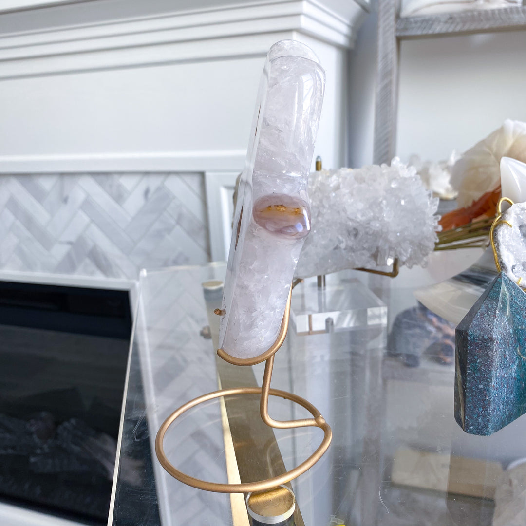 White Agate Hamsa on Stand 