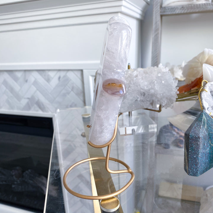 White Agate Hamsa on Stand 