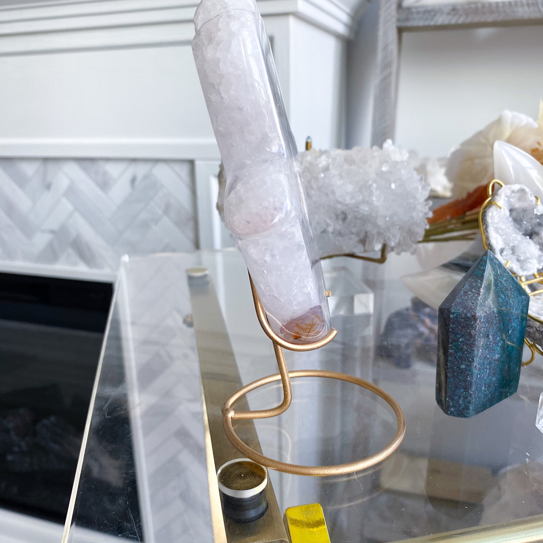 White Agate Hamsa on Stand 