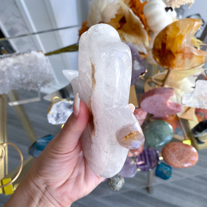White Agate Hamsa on Stand 