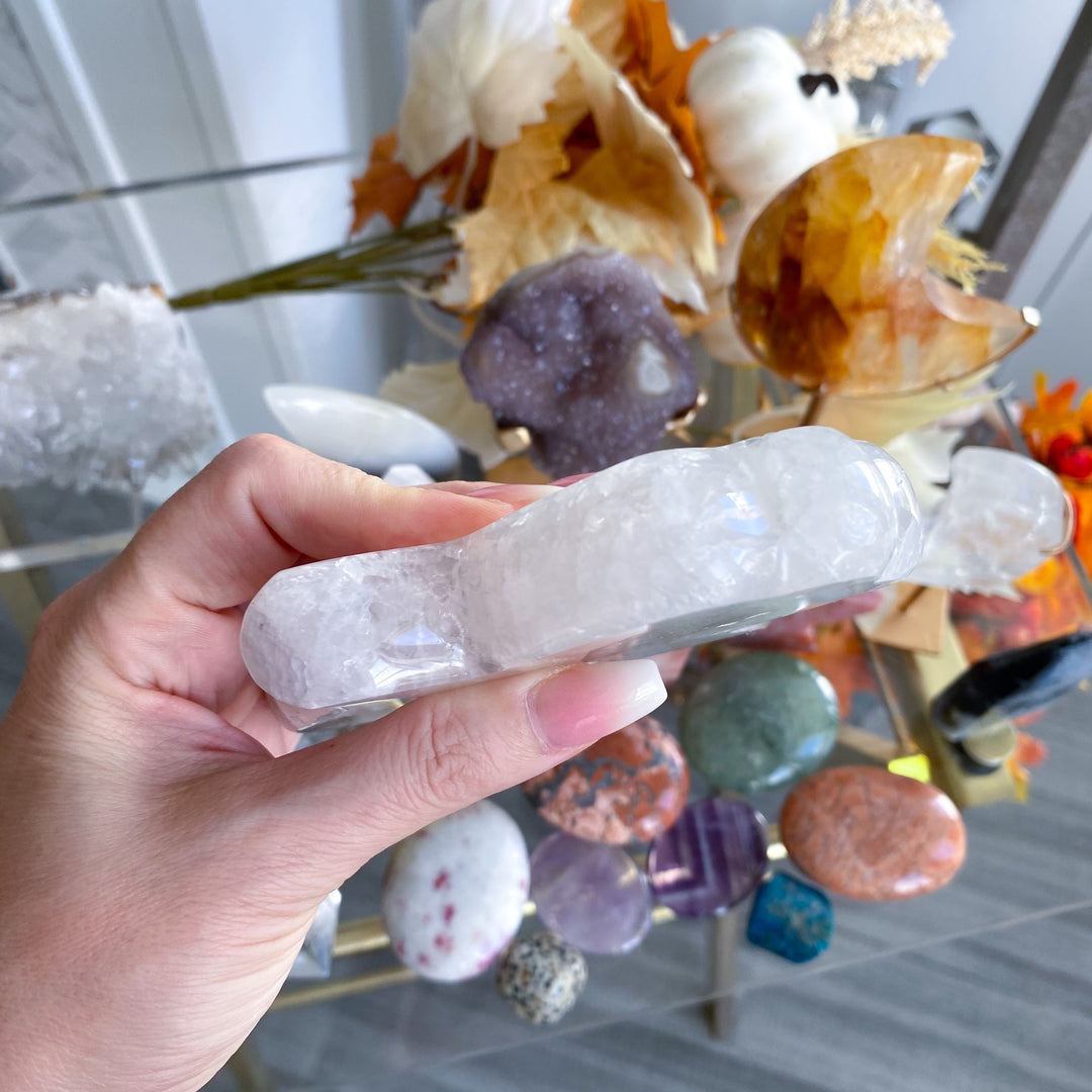 White Agate Hamsa on Stand 