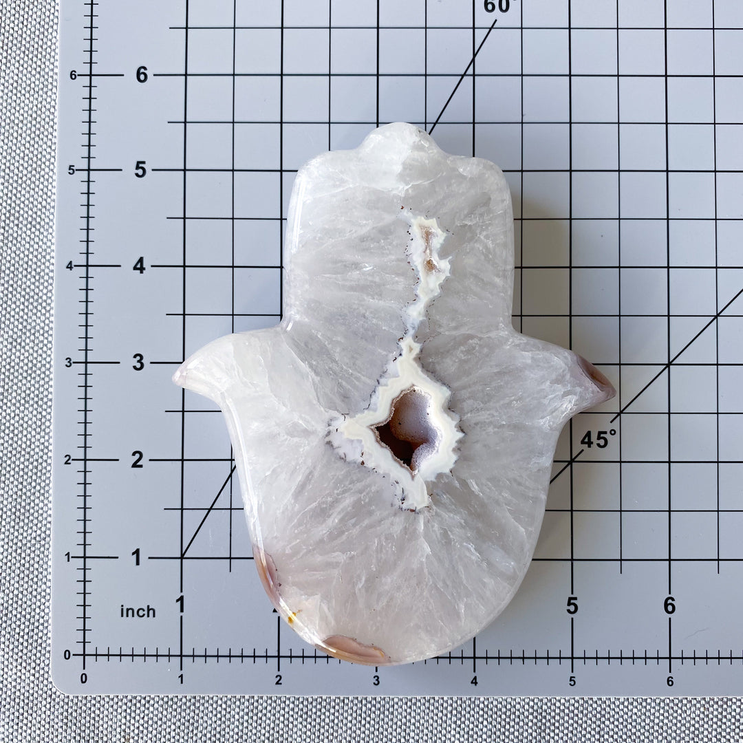 White Agate Hamsa on Stand 