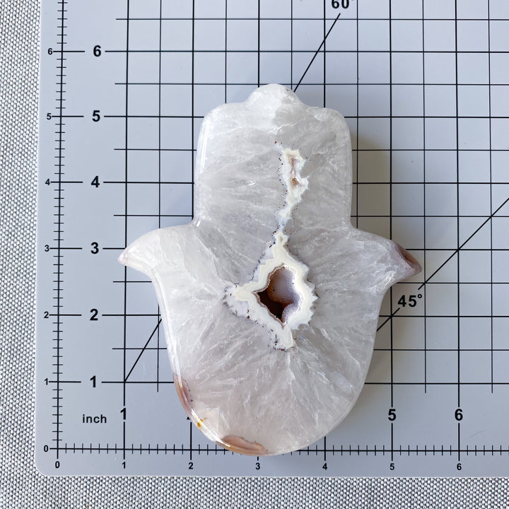 White Agate Hamsa on Stand 