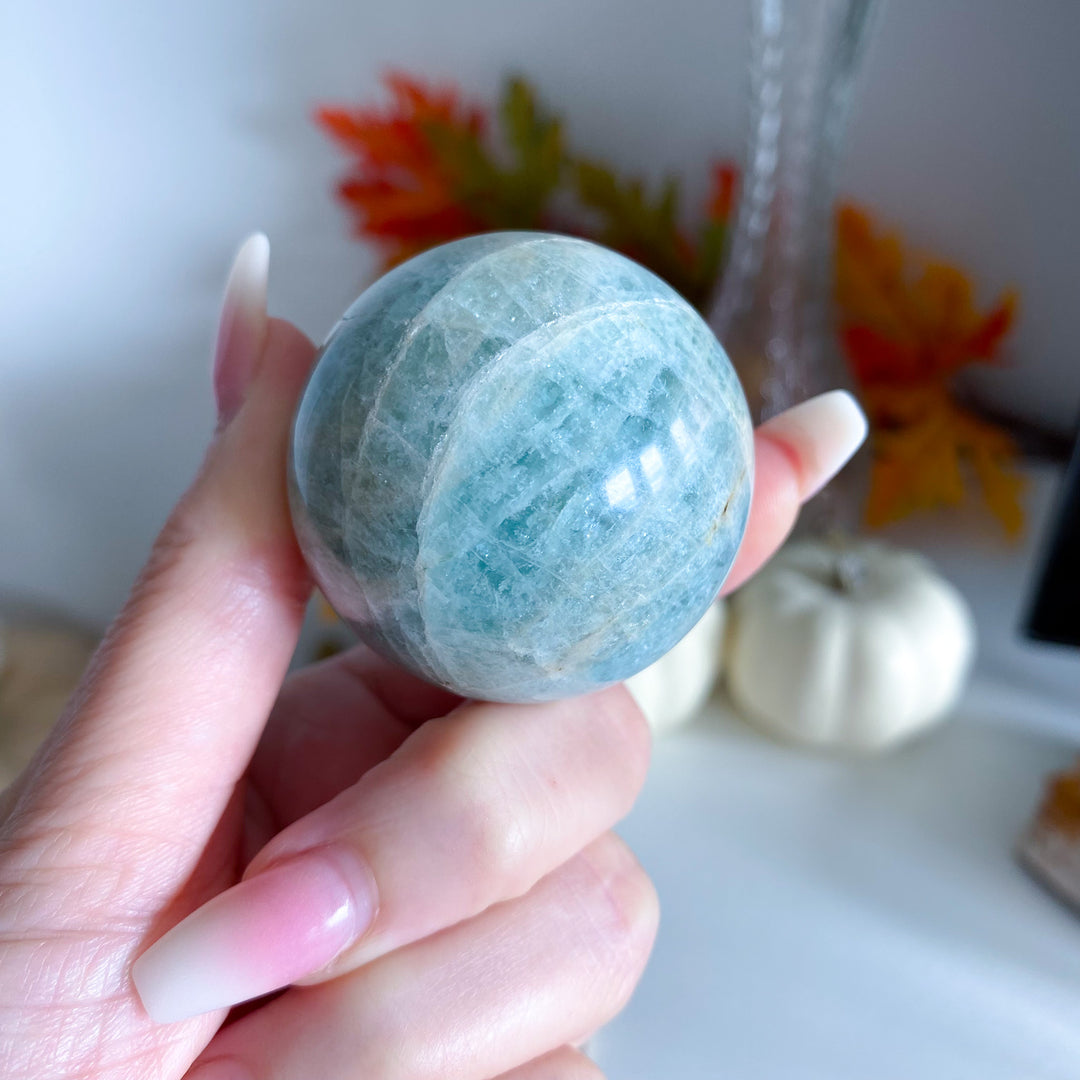 Aquamarine Sphere on Stand 