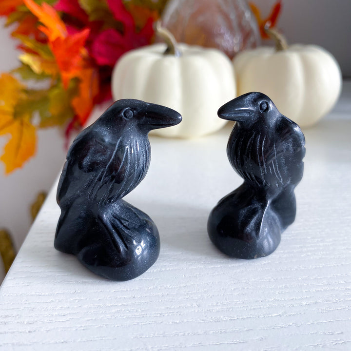 Black Obsidian Raven Carving