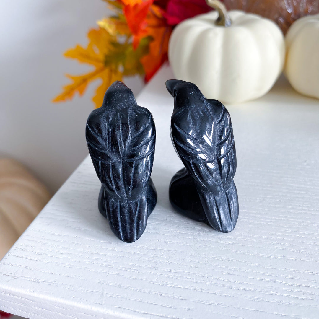 Black Obsidian Raven Carving