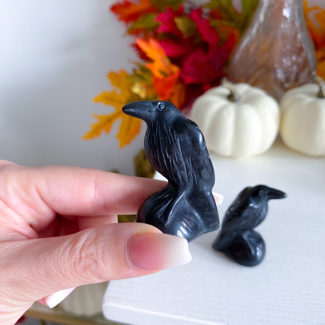 Black Obsidian Raven Carving
