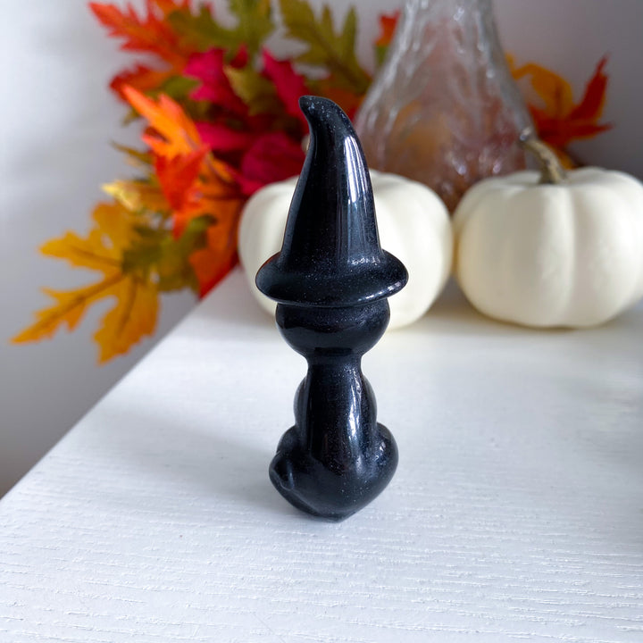 Imperfect Black Obsidian Witch Cat Carving