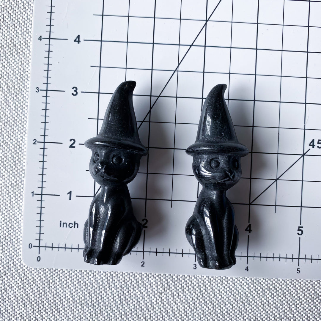 Imperfect Black Obsidian Witch Cat Carving