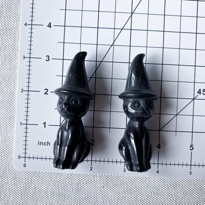 Imperfect Black Obsidian Witch Cat Carving