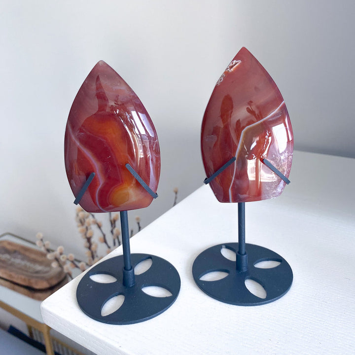 Shiny Carnelian Flame on Black Stand