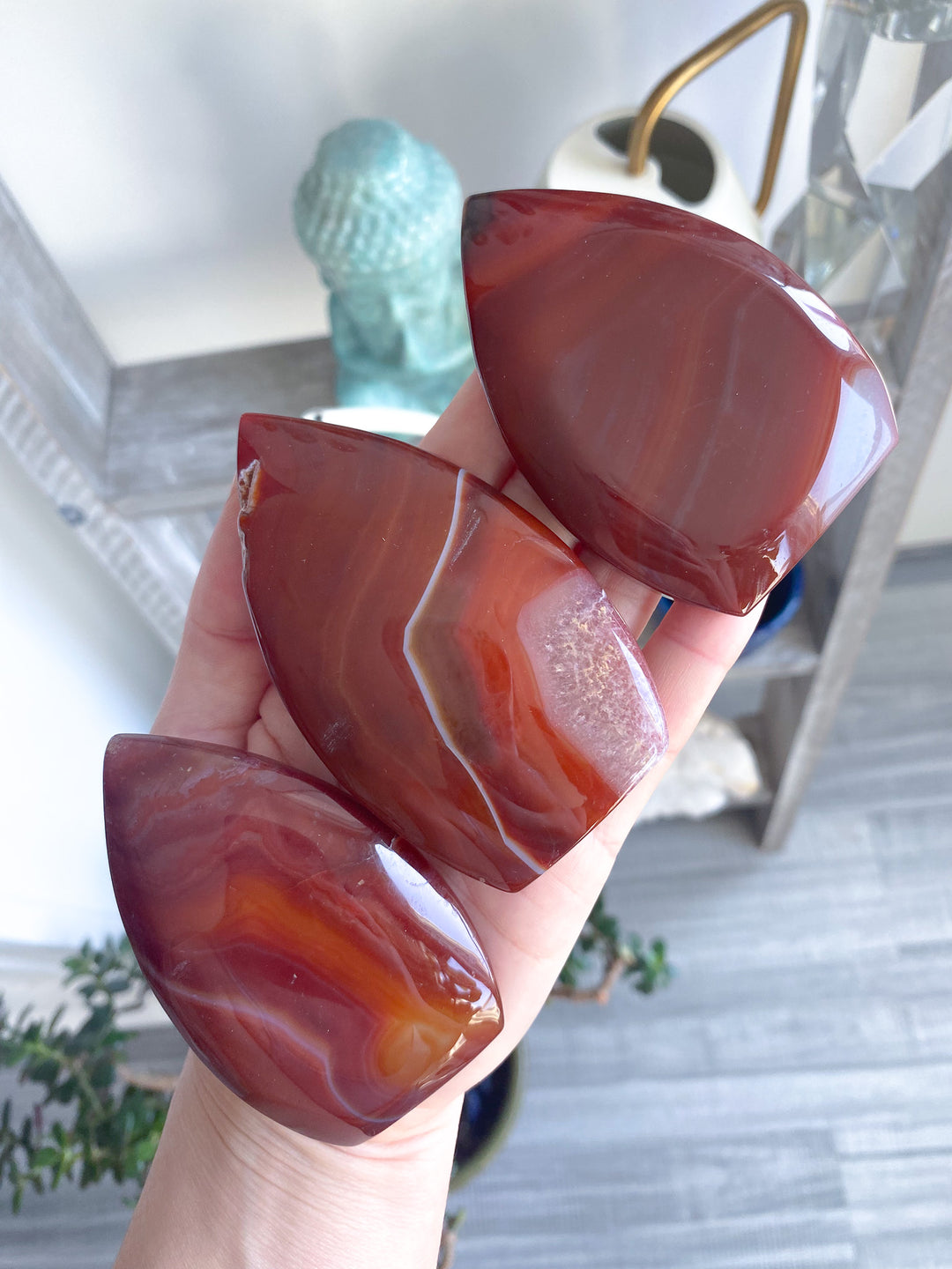 Shiny Carnelian Flame on Black Stand