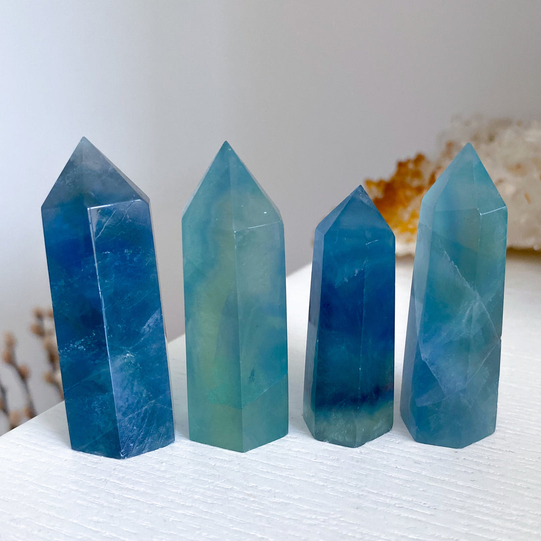 Green-Blue Rainbow Fluorite Tower