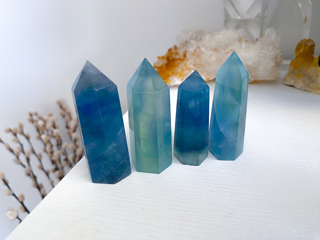Green-Blue Rainbow Fluorite Tower