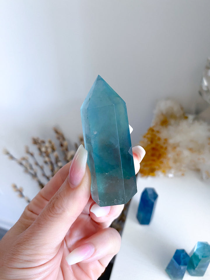 Green-Blue Rainbow Fluorite Tower