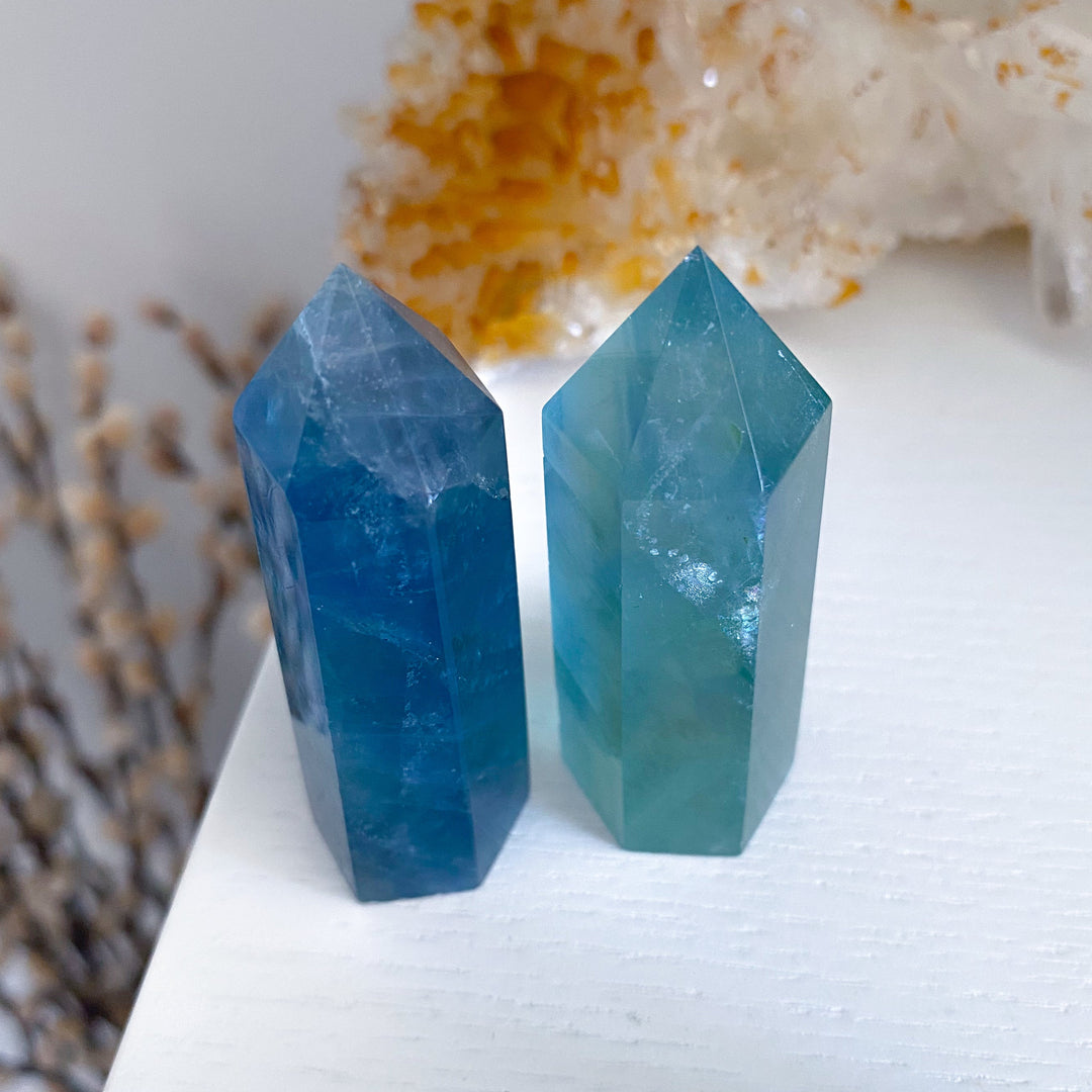 Green-Blue Rainbow Fluorite Tower