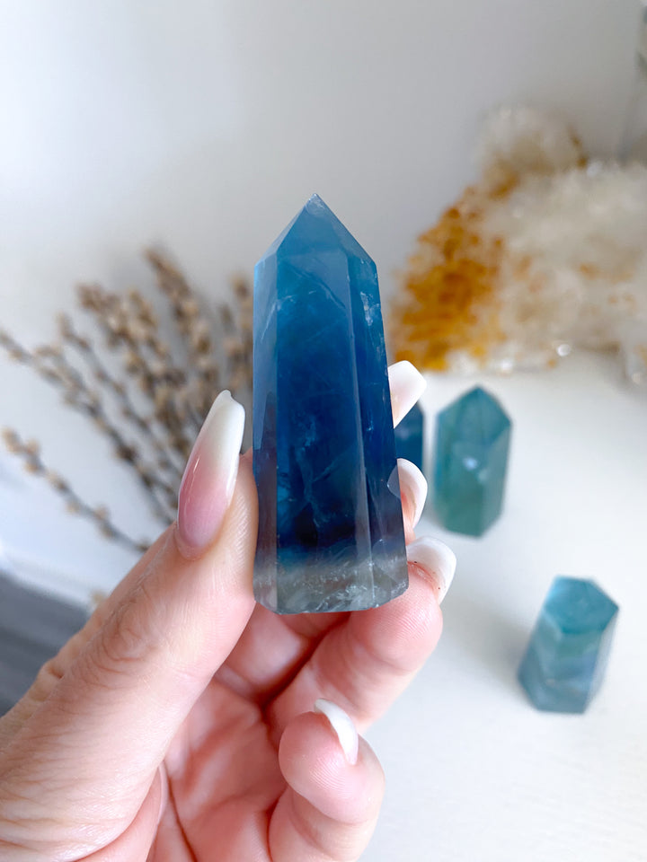 Green-Blue Rainbow Fluorite Tower