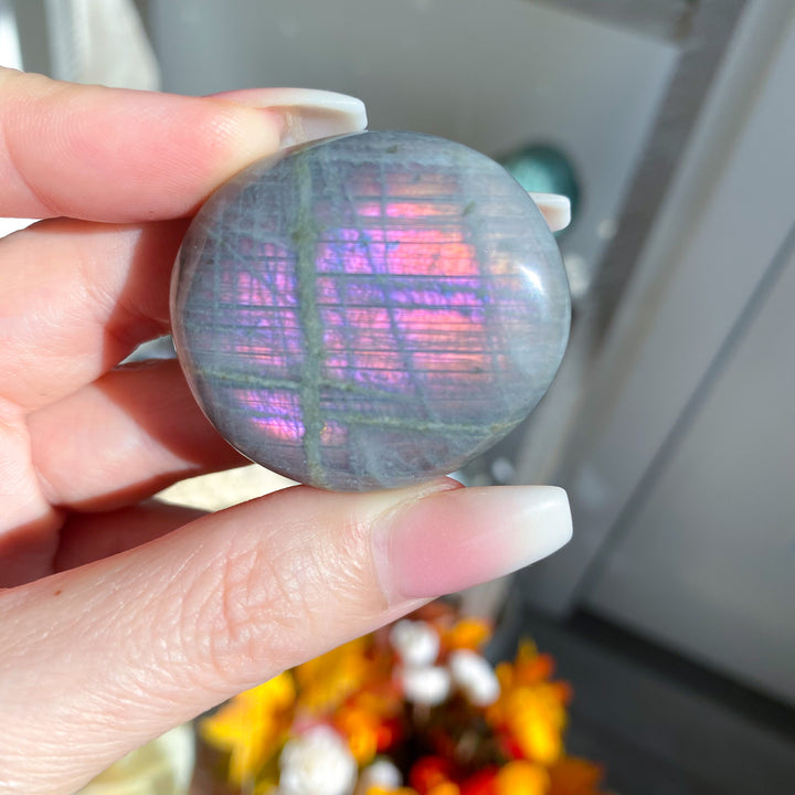 Thick Sunset Labradorite Coin 