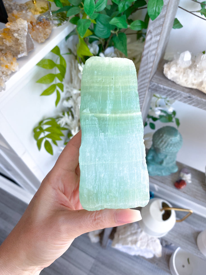 Tall, Large Pistachio Calcite Raw Freeform #1