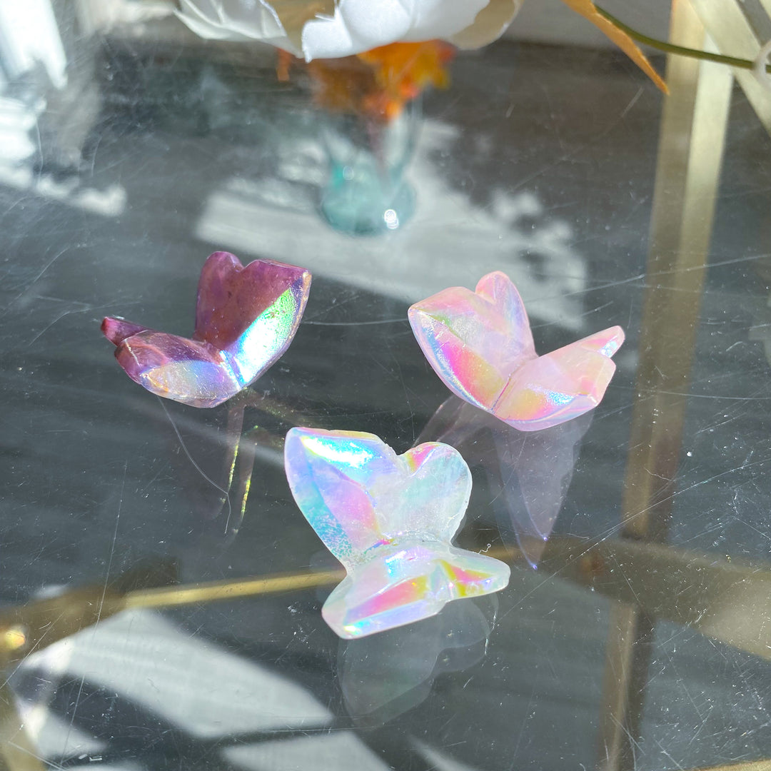 Aura Butterfly Carving: Amethyst, White Quartz or Rose Quartz