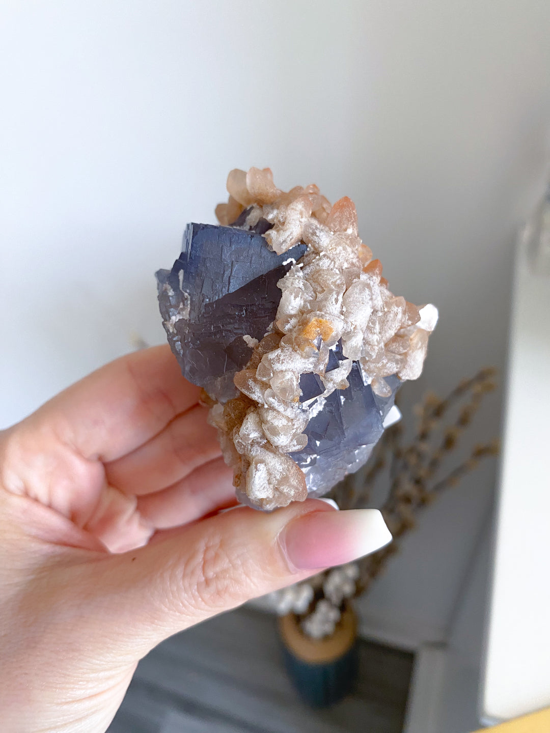 Purple, Blue Cubic Fluorite with Hematite and Calcite - Fluorite Specimen #3