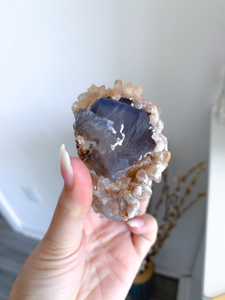 Purple, Blue Cubic Fluorite with Hematite and Calcite - Fluorite Specimen #3