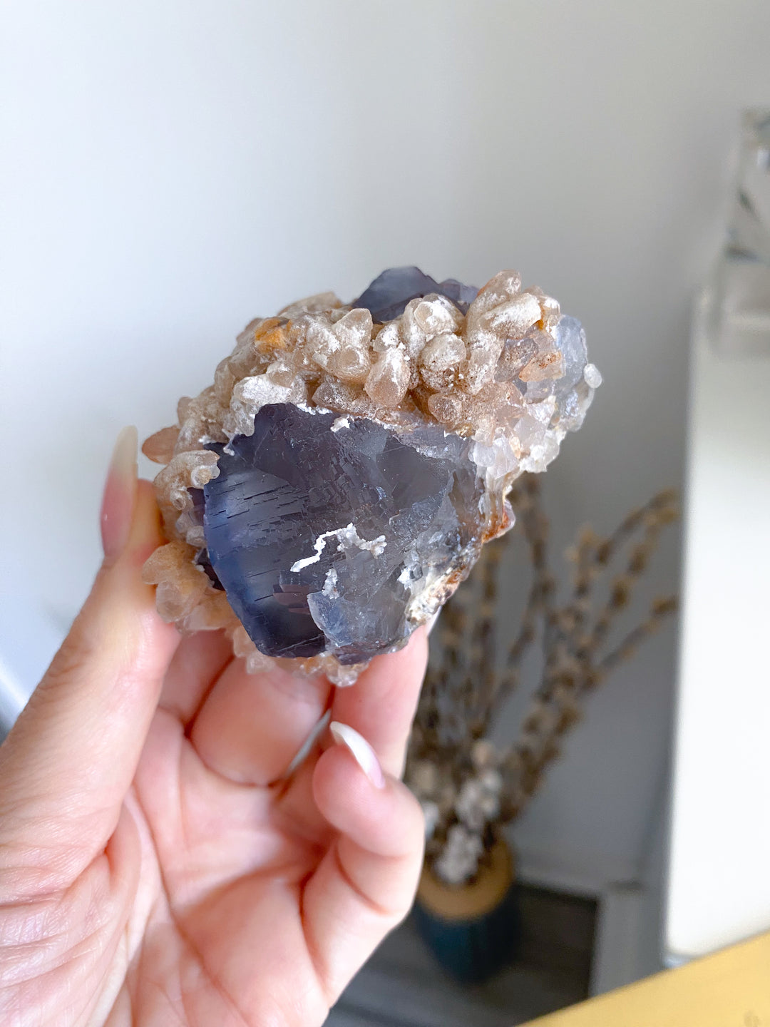 Purple, Blue Cubic Fluorite with Hematite and Calcite - Fluorite Specimen #3
