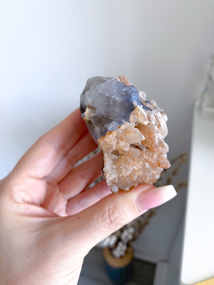 Purple, Blue Cubic Fluorite with Hematite and Calcite - Fluorite Specimen #3