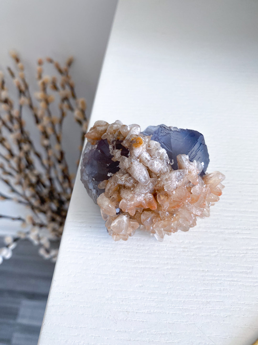 Purple, Blue Cubic Fluorite with Hematite and Calcite - Fluorite Specimen #3