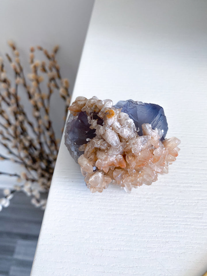 Purple, Blue Cubic Fluorite with Hematite and Calcite - Fluorite Specimen #3
