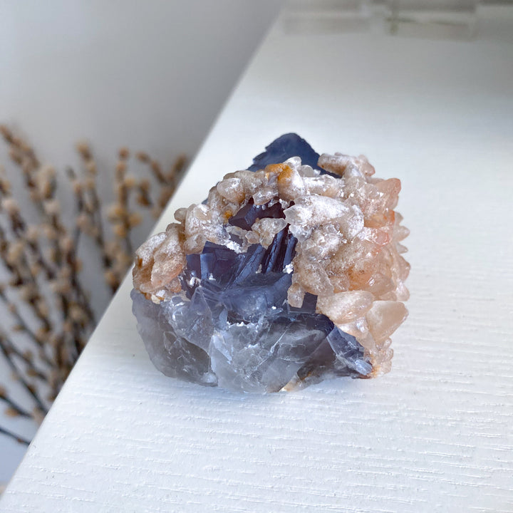 Purple, Blue Cubic Fluorite with Hematite and Calcite - Fluorite Specimen #3