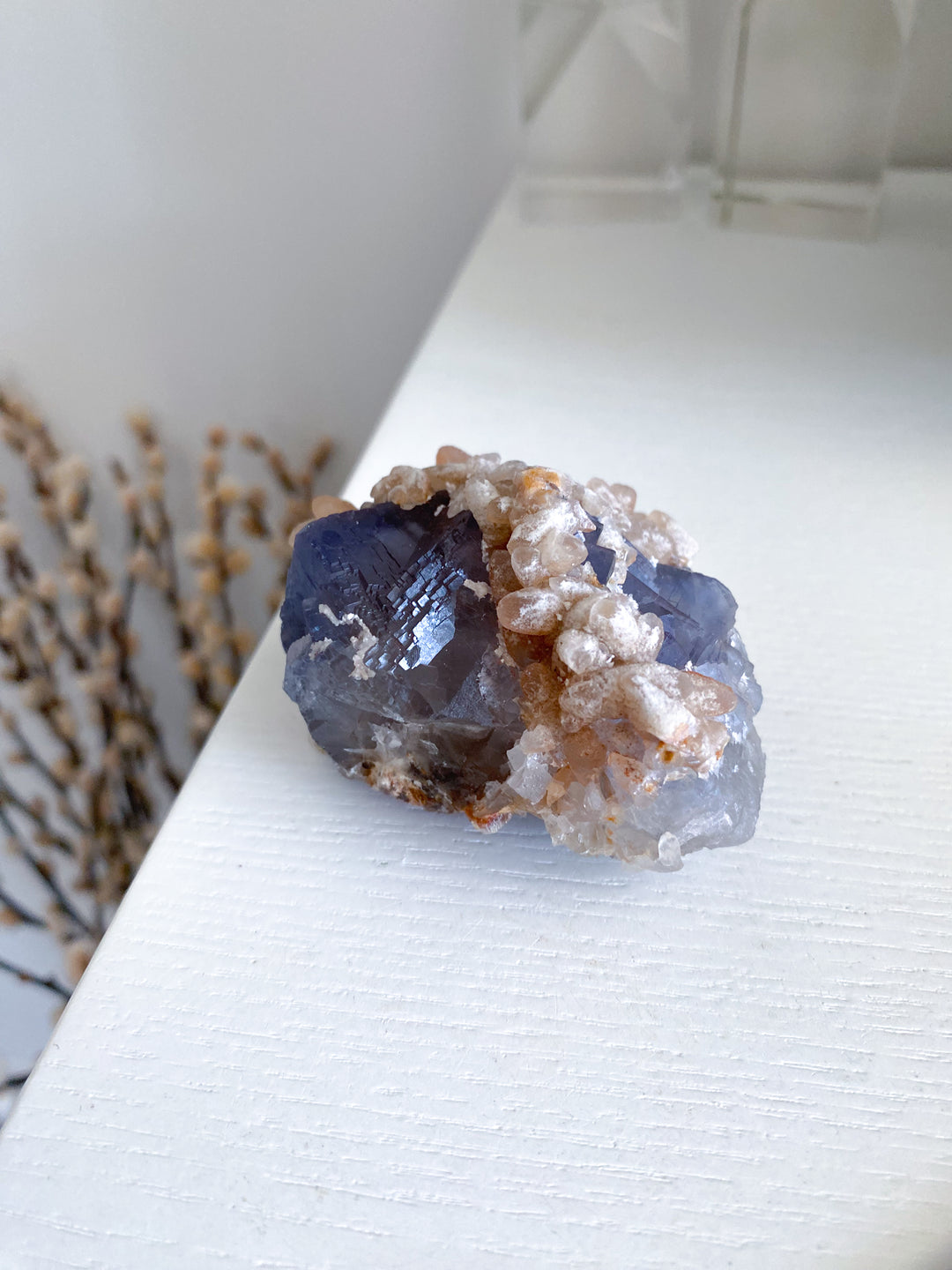 Purple, Blue Cubic Fluorite with Hematite and Calcite - Fluorite Specimen #3