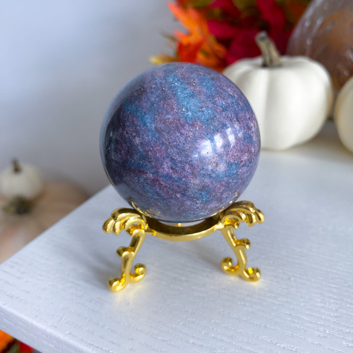 Blue Kyanite with Ruby Sphere on Stand 