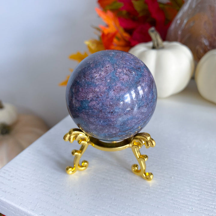 Blue Kyanite with Ruby Sphere on Stand 