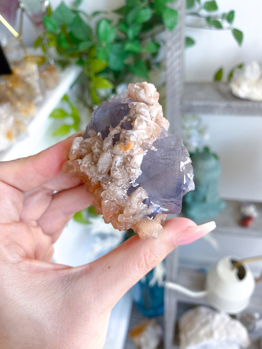 Purple, Blue Cubic Fluorite with Hematite and Calcite - Fluorite Specimen #3