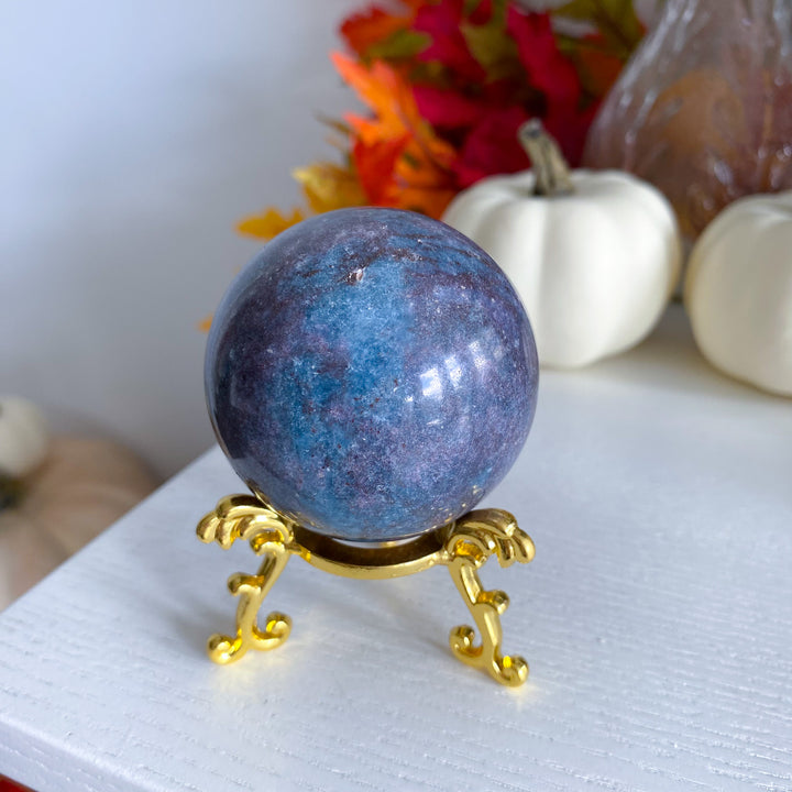 Blue Kyanite with Ruby Sphere on Stand 