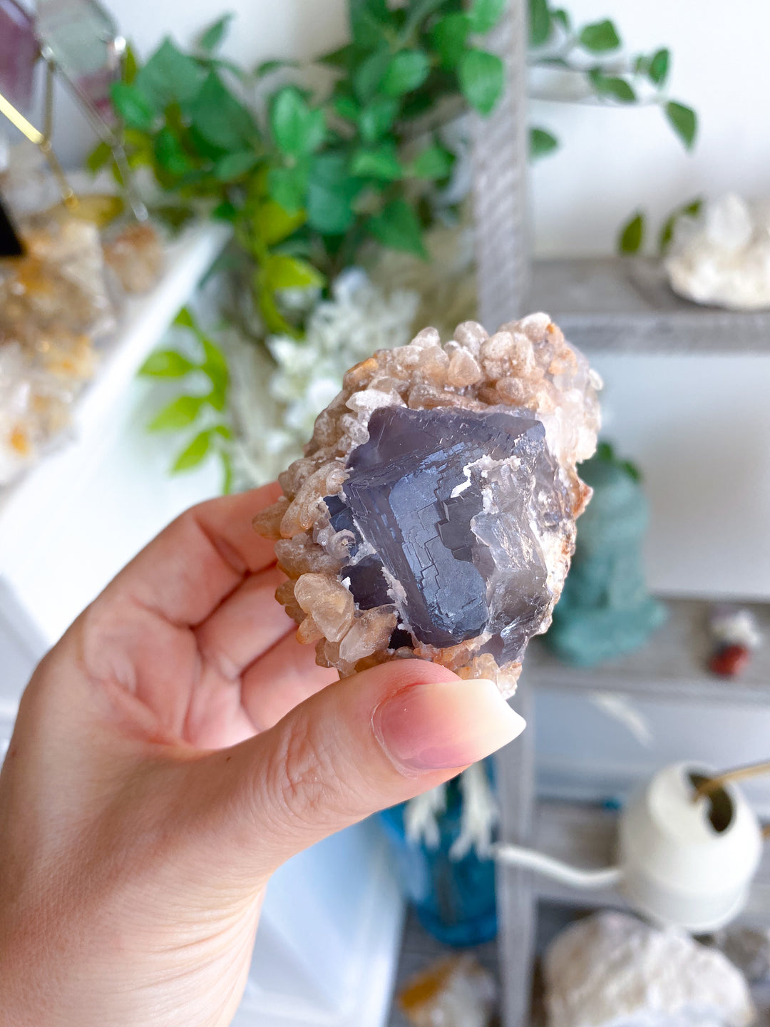 Purple, Blue Cubic Fluorite with Hematite and Calcite - Fluorite Specimen #3