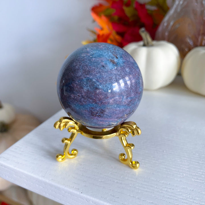 Blue Kyanite with Ruby Sphere on Stand 