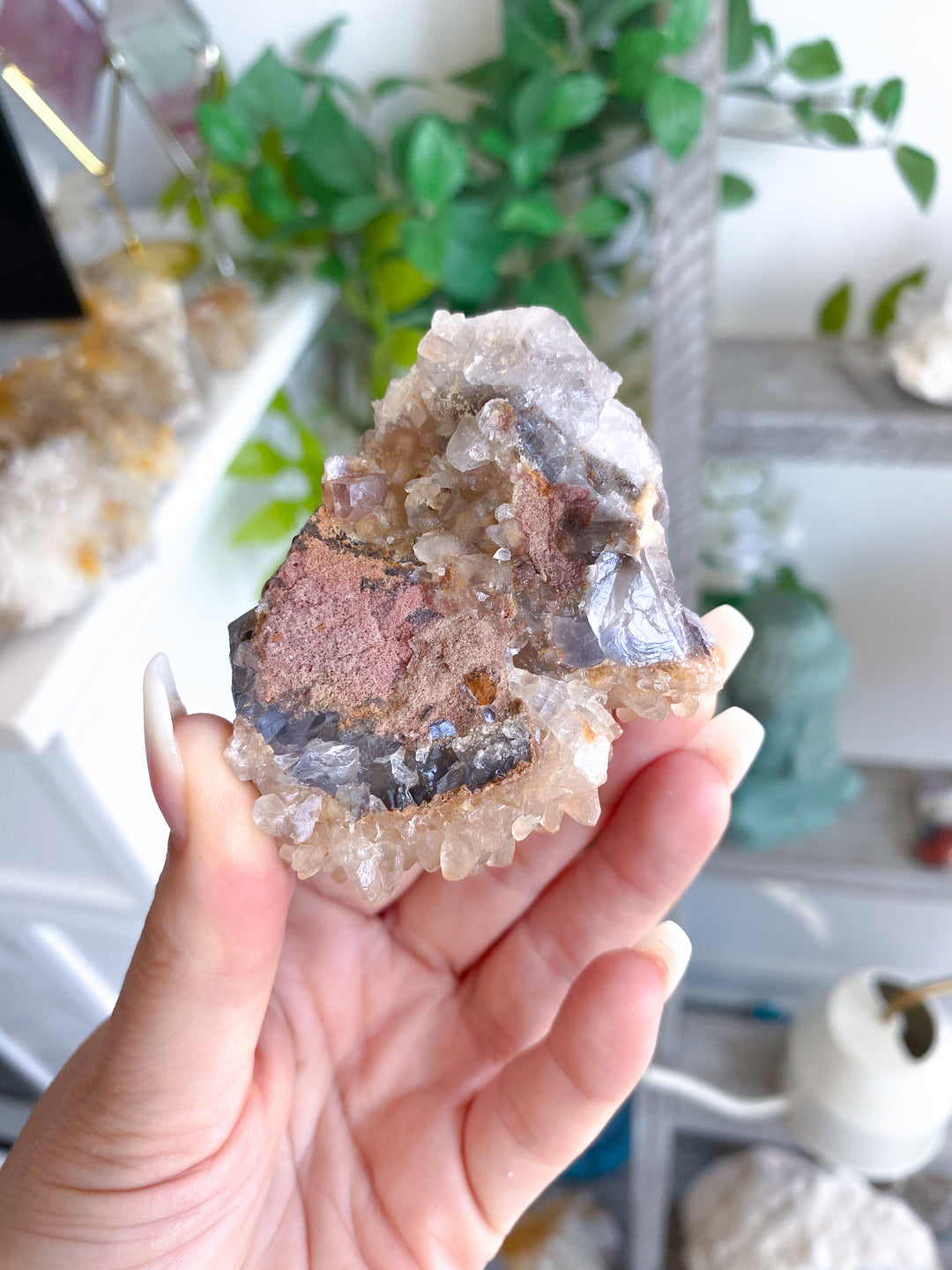 Purple, Blue Cubic Fluorite with Hematite and Calcite - Fluorite Specimen #3