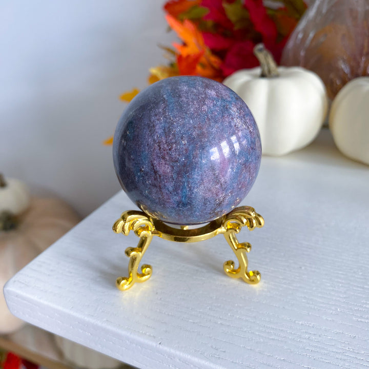 Blue Kyanite with Ruby Sphere on Stand 
