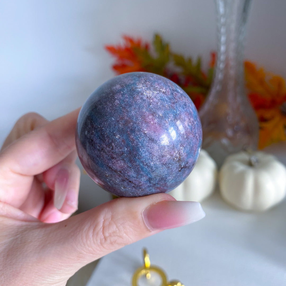 Blue Kyanite with Ruby Sphere on Stand 