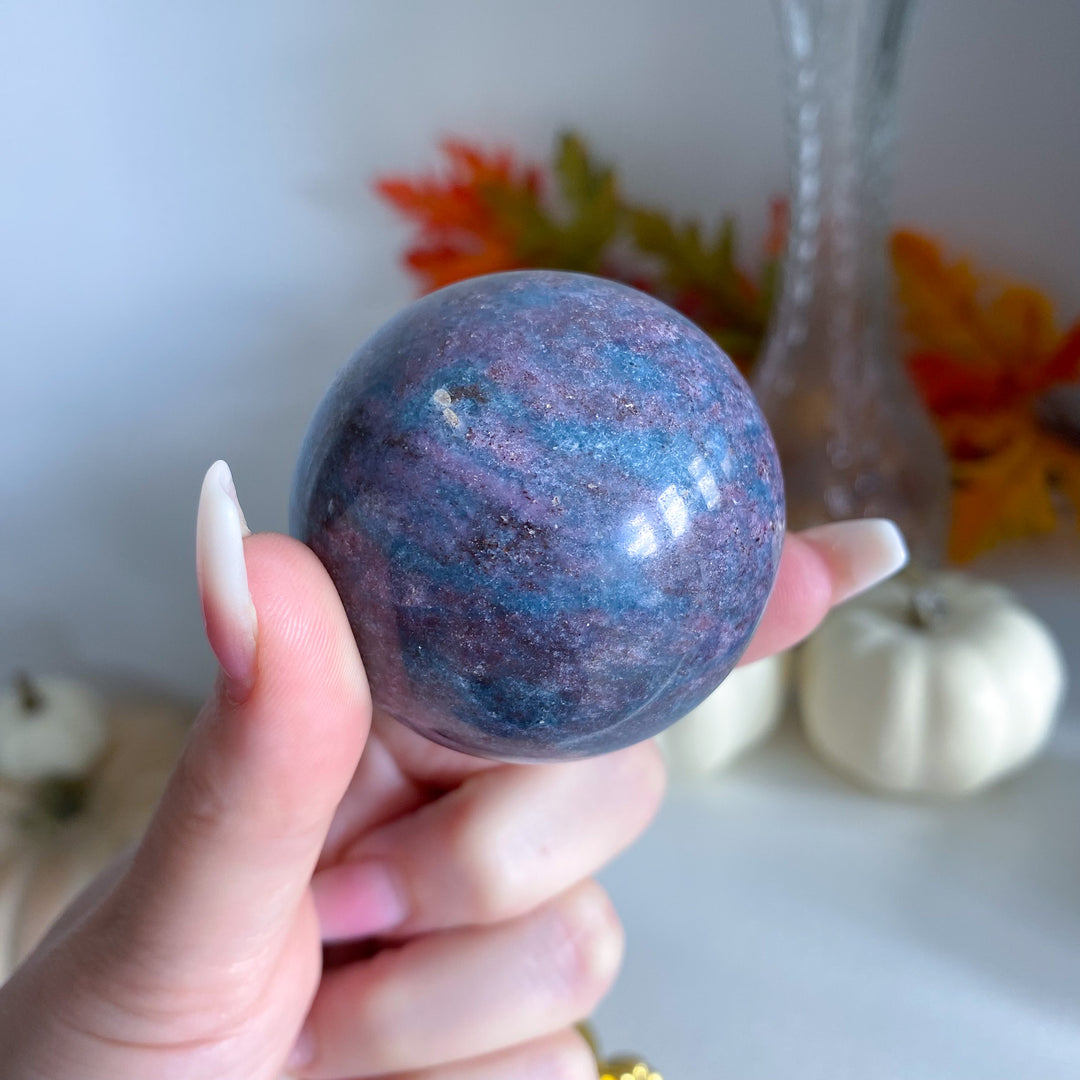 Blue Kyanite with Ruby Sphere on Stand 