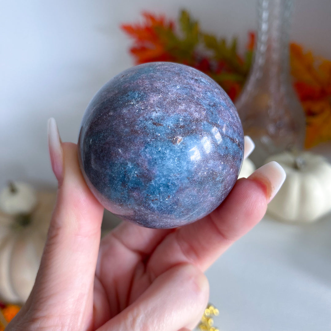 Blue Kyanite with Ruby Sphere on Stand 