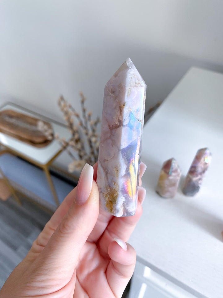 Imperfect Angel Aura Flower Agate Quartz Tower